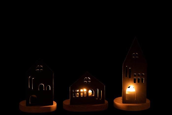 J-Line kaarshouder Huis - aluminium|hout - zwart - 3 stuks