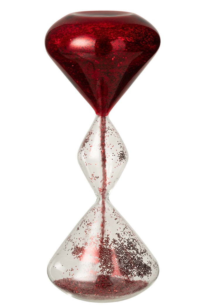 J-Line zandloper Glitters - glas - rood