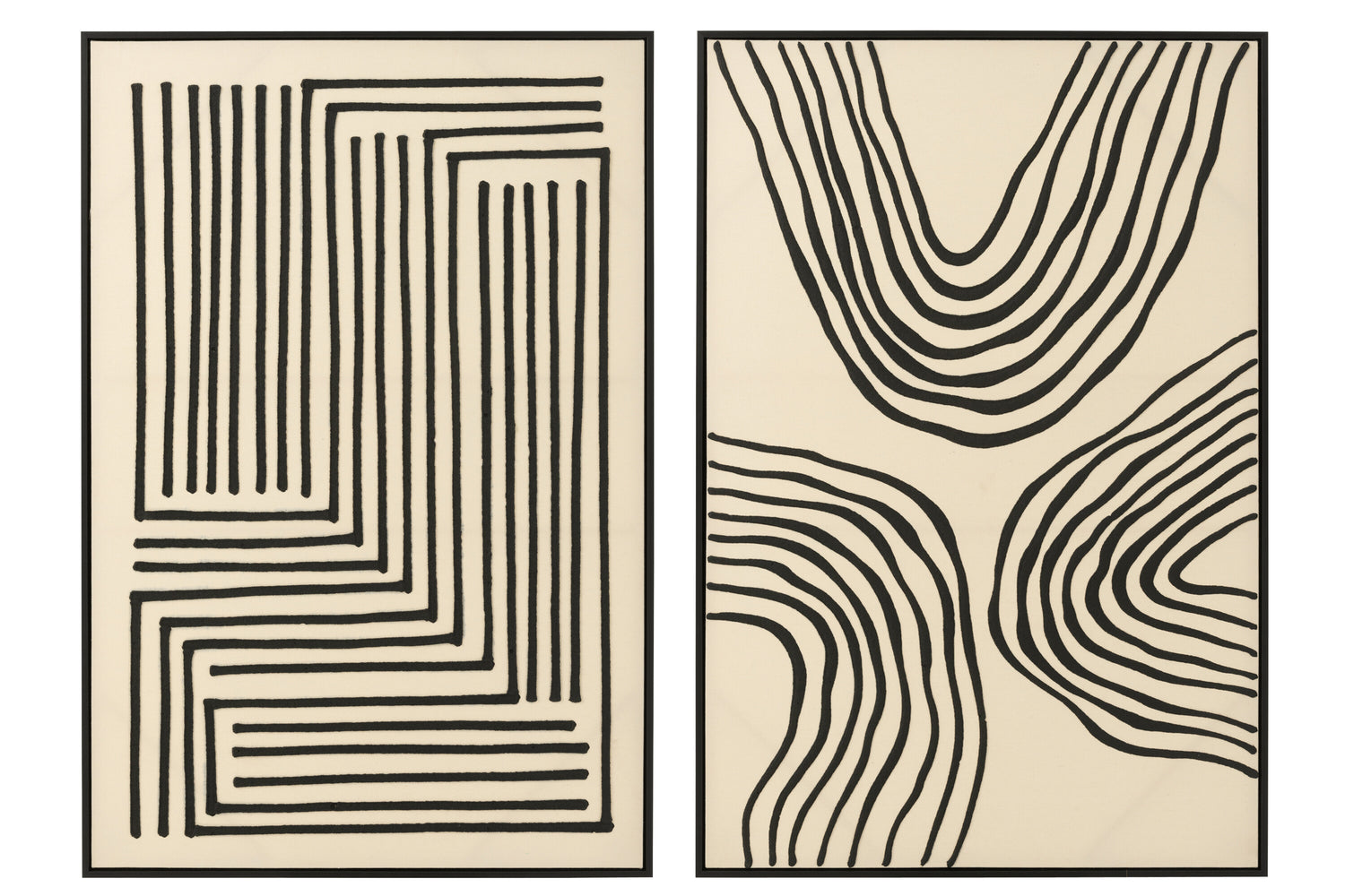 J-Line wanddecoratie Cotton - canvas - ecru|zwart - 2 stuks