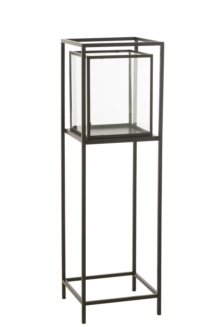 J-Line windlicht Vierkant - ijzer - zwart