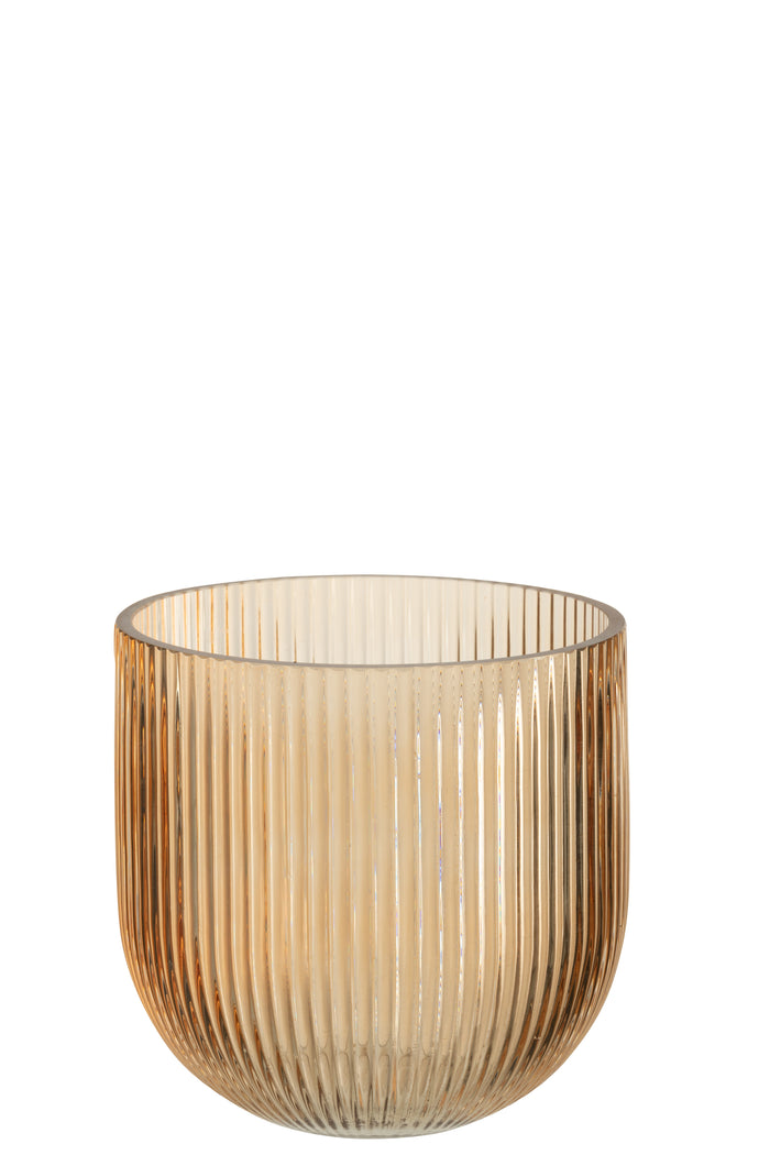 J-Line vaas Gestreept - glas - caramel - large - Ø 15.3 cm