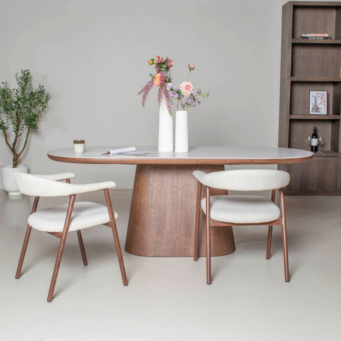 Giga Meubel - Eettafel Wit Keramiek|Walnoot - 200x90x77cm - Alba