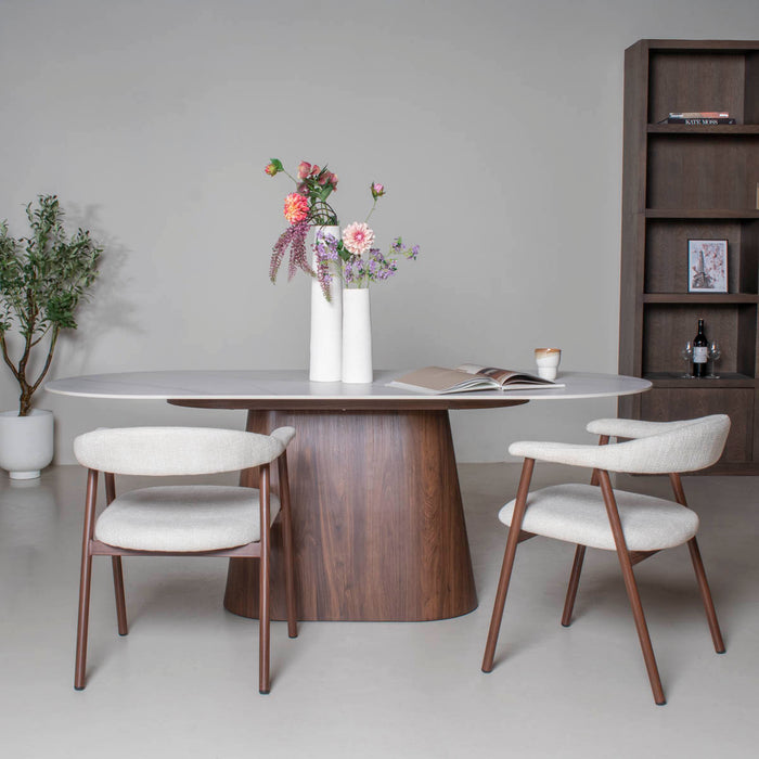 Giga Meubel - Eettafel Wit Keramiek|Walnoot - 200x90x75cm - Madia