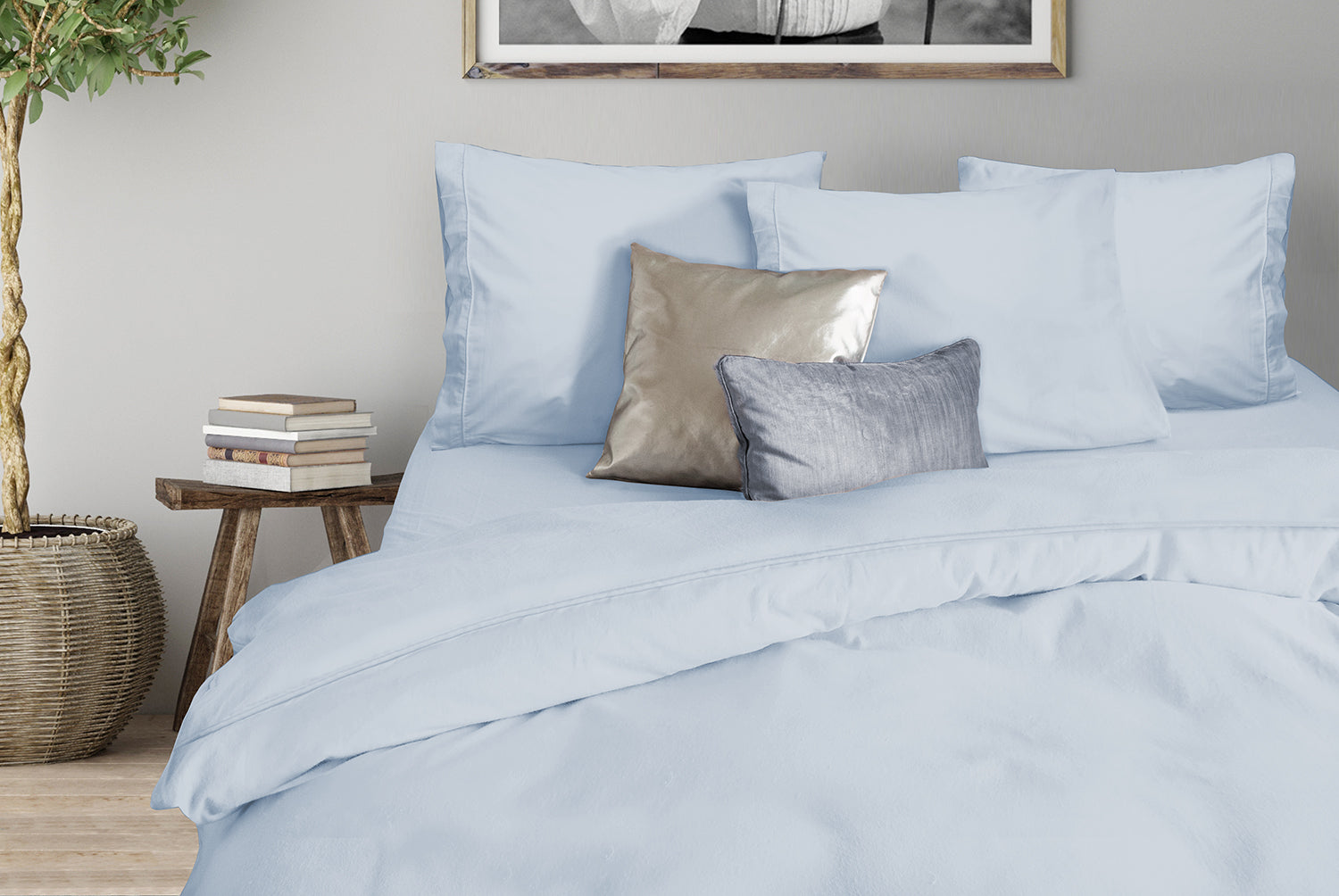 Eleganzzz Dekbedovertrek Uni Perkal Katoen Met Bies - licht blauw