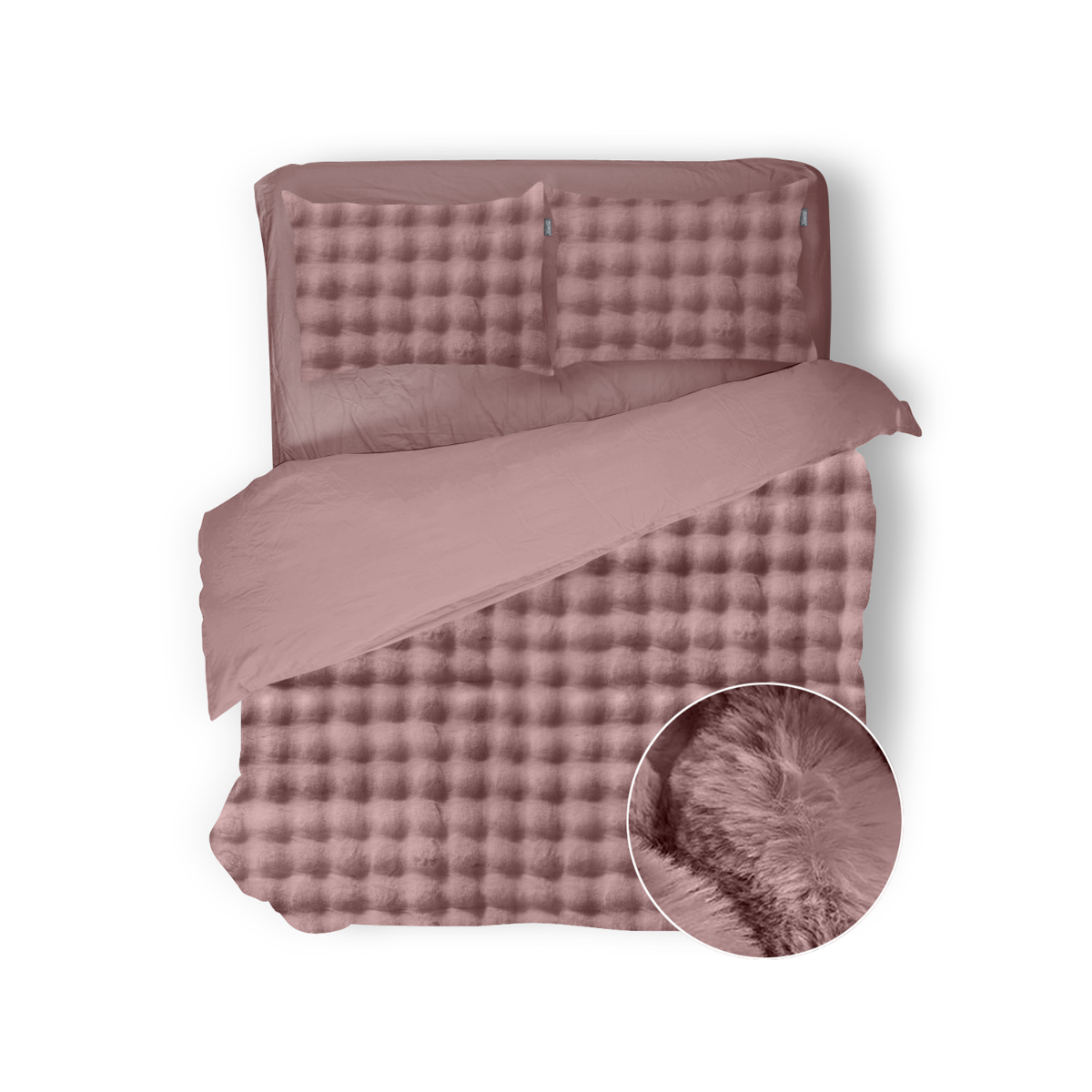 Eleganzzz Dekbedovertrek Shiny Bubble Pom Pom Flanel Fleece - old rose