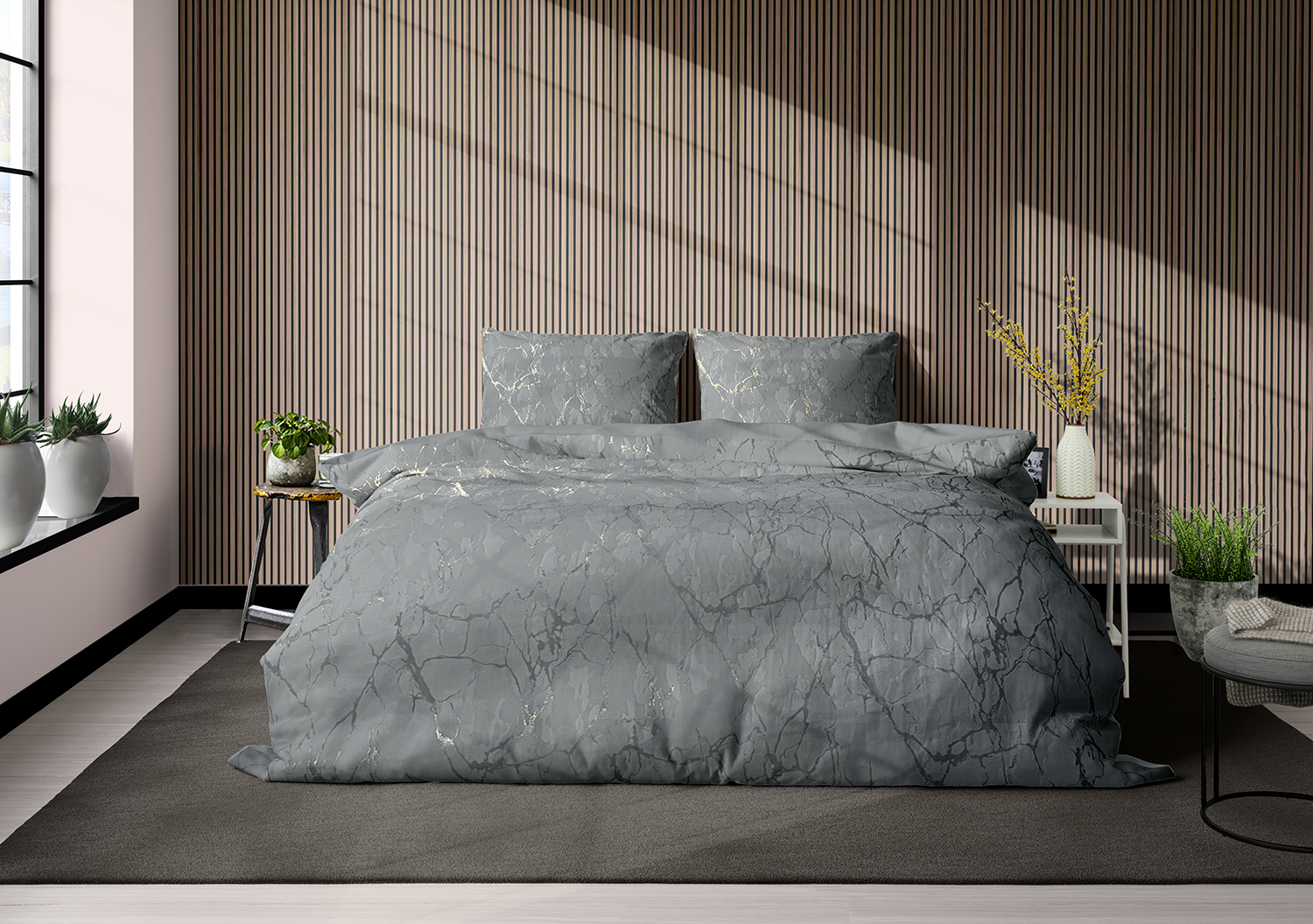 Eleganzzz Dekbedovertrek Marbel Foil Velvet - grey