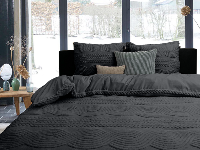 Eleganzzz Dekbedovertrek Jacquard Teddy Pluche - dark grey