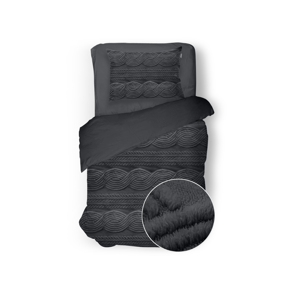Eleganzzz Dekbedovertrek Jacquard Teddy Pluche - dark grey