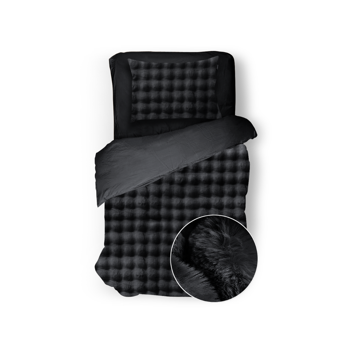 Eleganzzz Dekbedovertrek Shiny Bubble Pom Pom Flanel Fleece - black