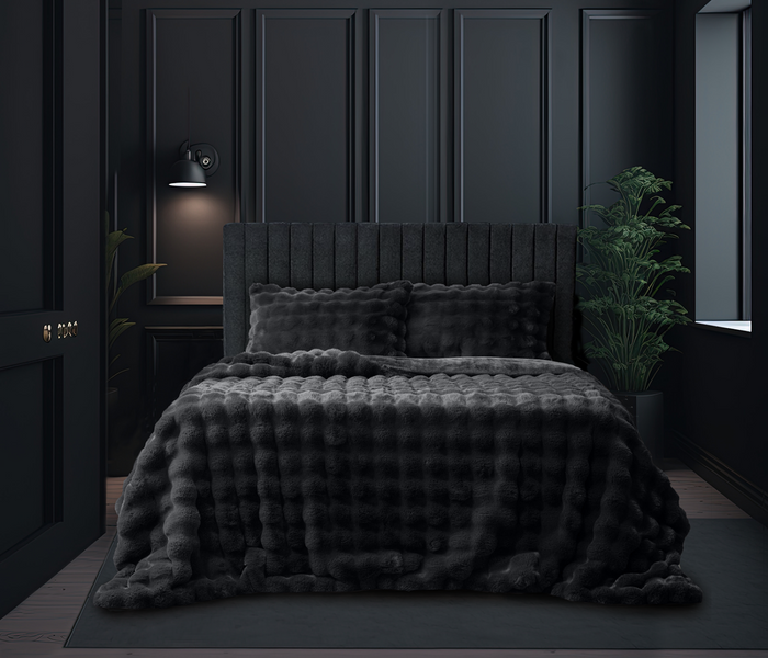 Eleganzzz Dekbedovertrek Shiny Bubble Pom Pom Flanel Fleece - black