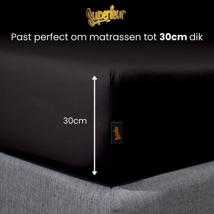 Superieur - Hoeslaken -  Katoen - Zwart - 100x200cm