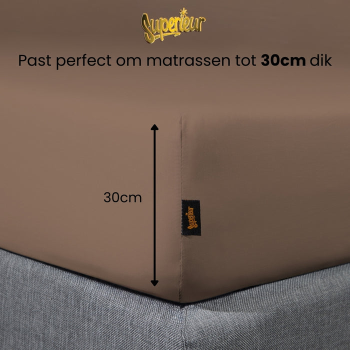 Superieur - Hoeslaken -  Katoen - Taupe - 160x200cm