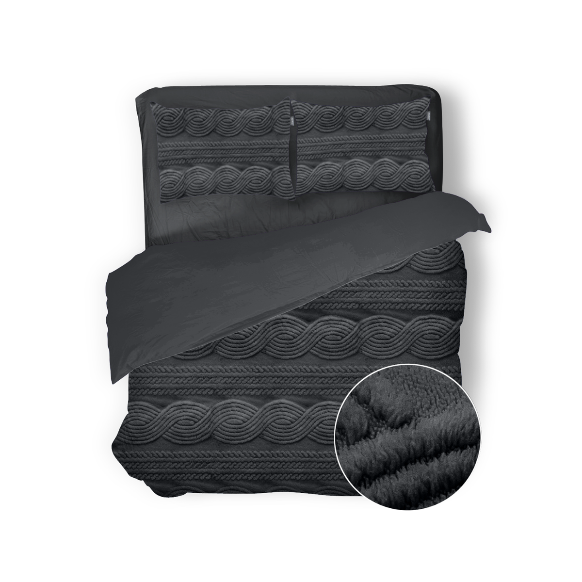 Eleganzzz Dekbedovertrek Jacquard Teddy Pluche - dark grey