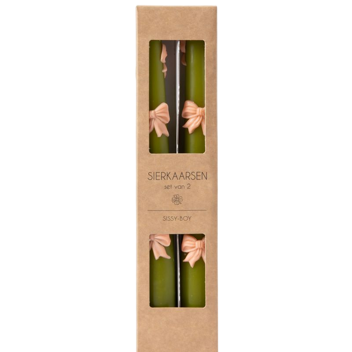 Sissy-Boy Groene sierkaarsen met strikjes-2st.