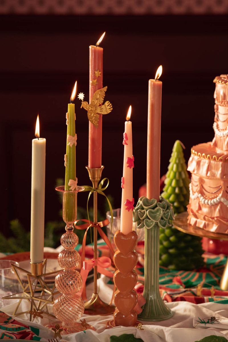 Sissy-Boy Lichtroze sierkaarsen met strikjes-2st.