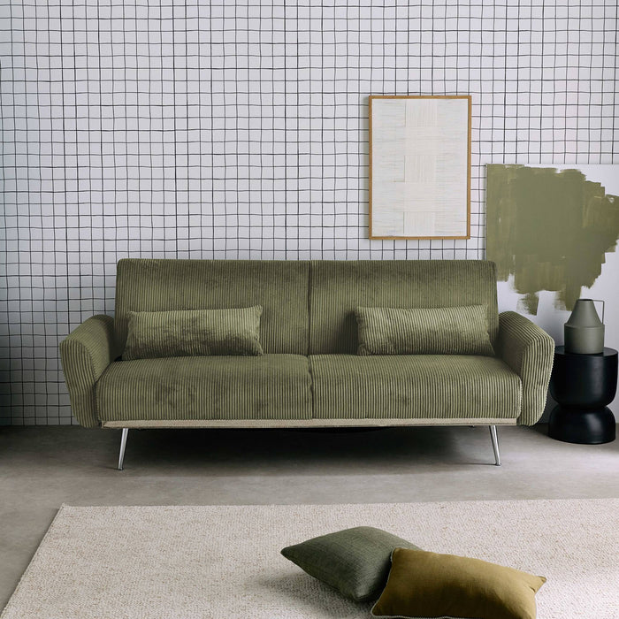 sweeek - 2|3-zits slaapbank eucalyptushout, metaal en corduroy