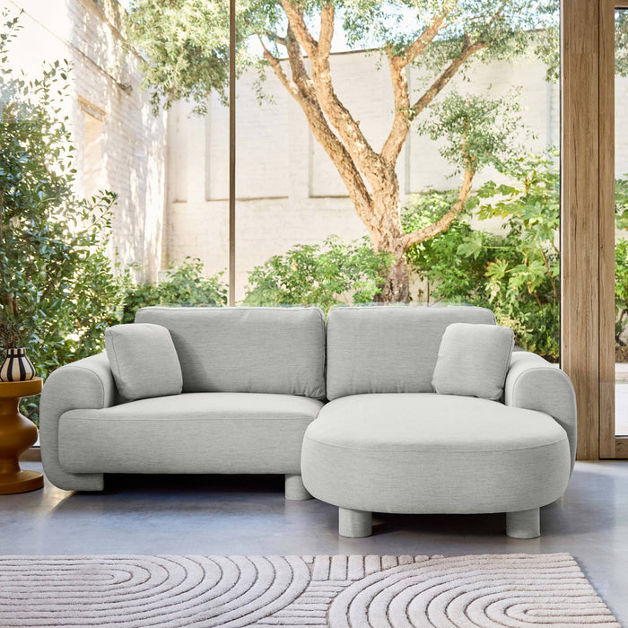 sweeek - Rechterhoekbank 3-zits stof, ronde poten
