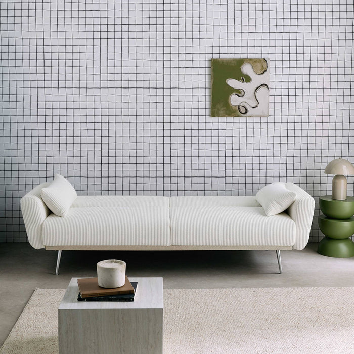 sweeek - 2|3-zits slaapbank eucalyptushout, metaal en corduroy