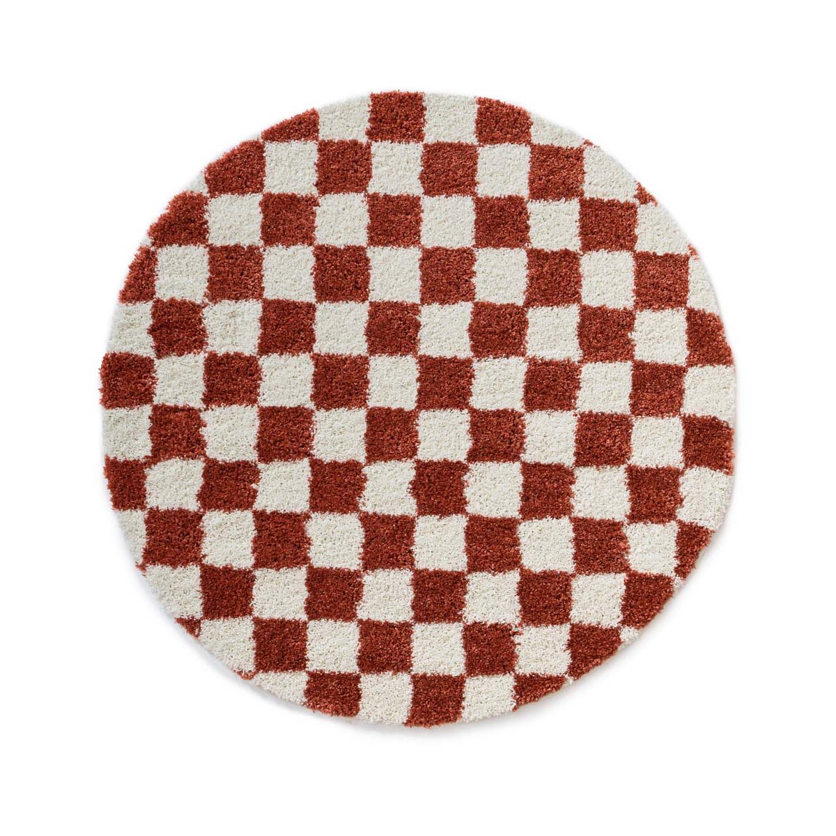 Boho&me Rond checkerboard vloerkleed - Check ivoor|koraal - 250 cm