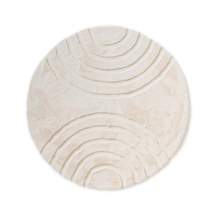 Tapeso Fluffy vloerkleed rond - Carvy crème - 160 cm