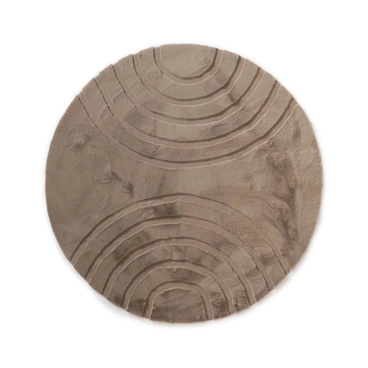 Tapeso Fluffy vloerkleed rond - Carvy taupe - 100 cm