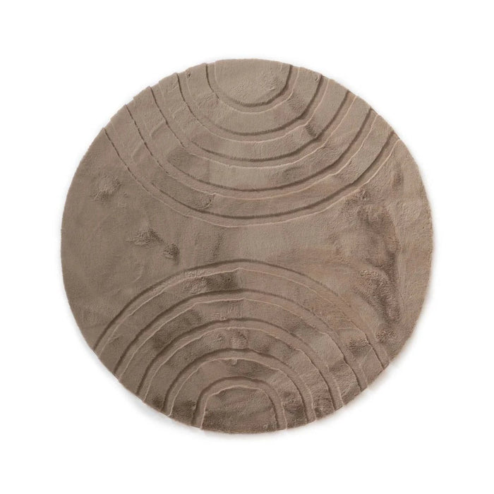 Tapeso Fluffy vloerkleed rond - Carvy taupe - 80 cm