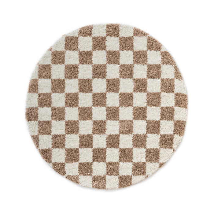 Boho&me Rond checkerboard vloerkleed - Check ivoor|beige - 150 cm