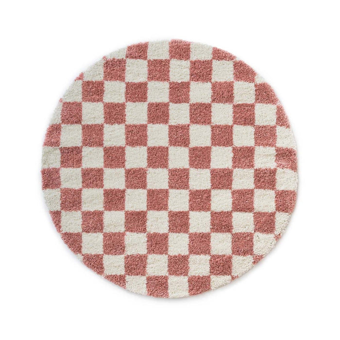 Boho&me Rond checkerboard vloerkleed - Check ivoor|roze - 150 cm