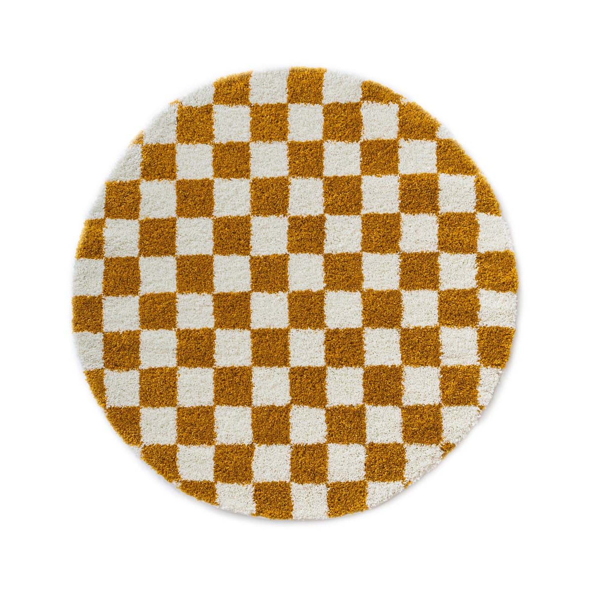 Boho&me Rond checkerboard vloerkleed - Check ivoor|goud - 100 cm