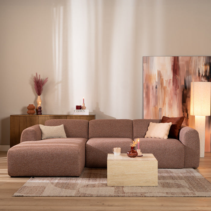 Bronx71 Hoekbank Maine bouclé stof rood|roze links