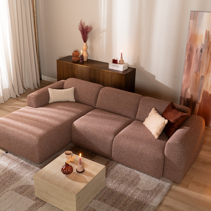 Bronx71 Hoekbank Maine bouclé stof rood|roze links