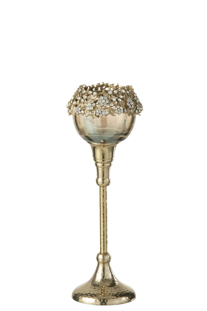 J-line - Theelichthouder Viane Metaal Goud|brons Medium - 8x5.7x25cm