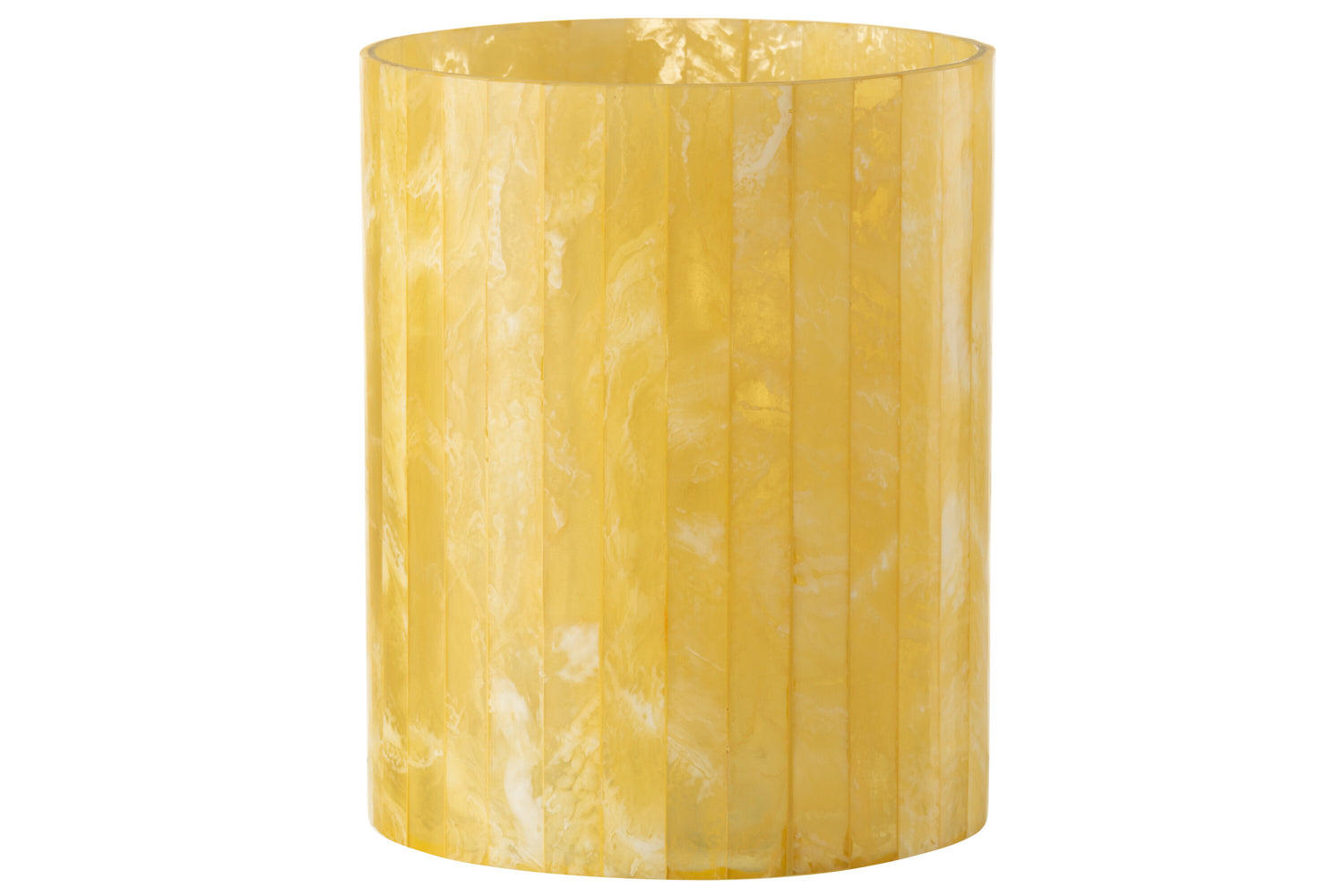 J-line - Theelichthouder Lijnen Glas|resin Geel Large - 15x15x20cm