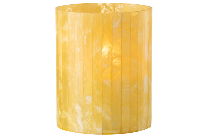 J-line - Theelichthouder Lijnen Glas|resin Geel Large - 15x15x20cm