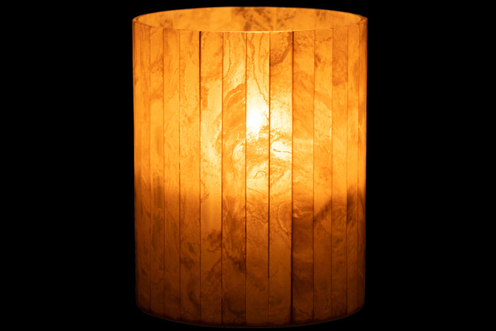 J-line - Theelichthouder Lijnen Glas|resin Geel Large - 15x15x20cm