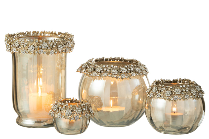 J-line - Kaarshouder Vare Metaal|glas Goud|brons - 14x14x19cm