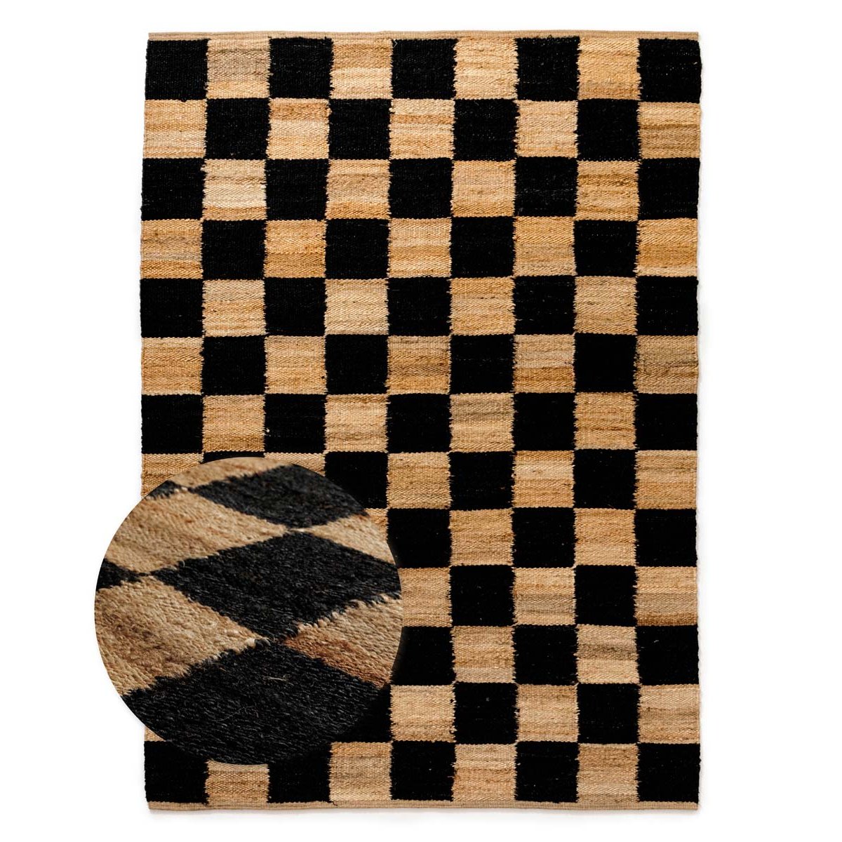 Boho&me Jute vloerkleed - Patch naturel|zwart - 240x340 cm