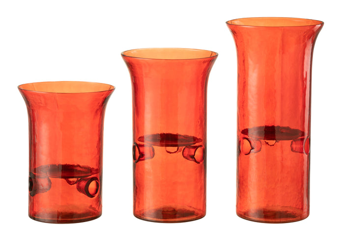 J-line - Set Van Drie Kaarshouder Bord Glas|metaal Rood - 15x15x21cm