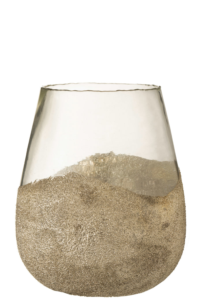 J-line - Theelichthouder Parels Rond Glas Goud Large - 25x25x31cm