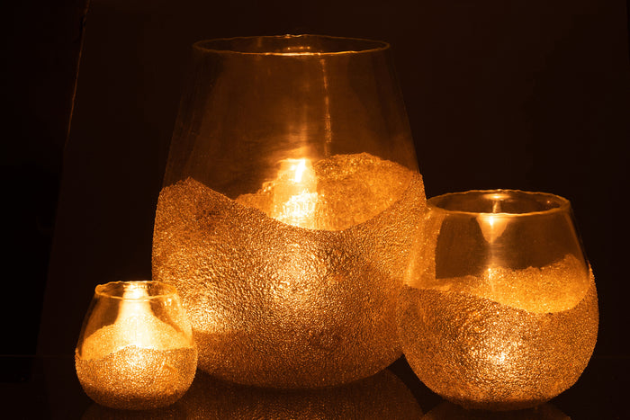 J-line - Theelichthouder Parels Rond Glas Goud Large - 25x25x31cm