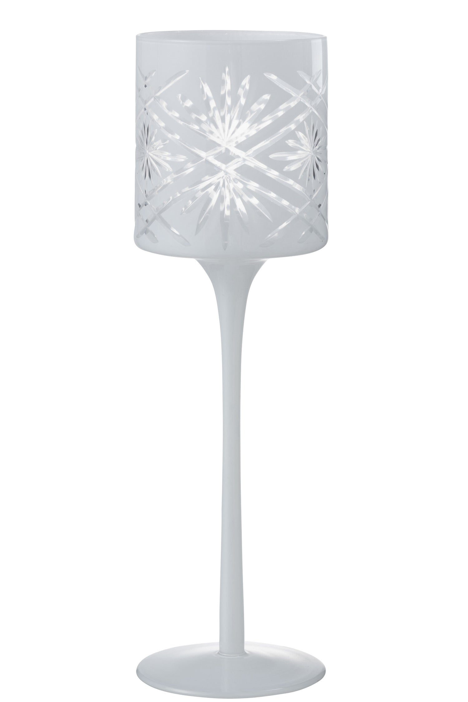 J-line - Theelichthouder Op Voet Santorini Glas Wit Large - 9x9x30cm