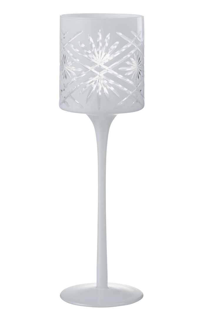 J-line - Theelichthouder Op Voet Santorini Glas Wit Large - 9x9x30cm