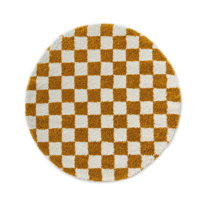 Boho&me Rond checkerboard vloerkleed - Check ivoor|goud - 300 cm