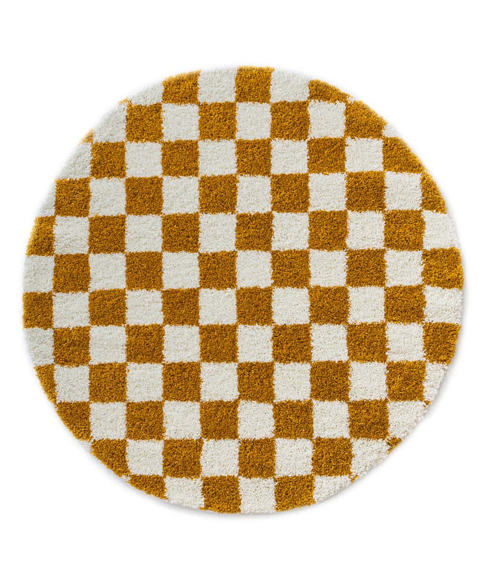 Boho&me Rond checkerboard vloerkleed - Check ivoor|goud - 300 cm