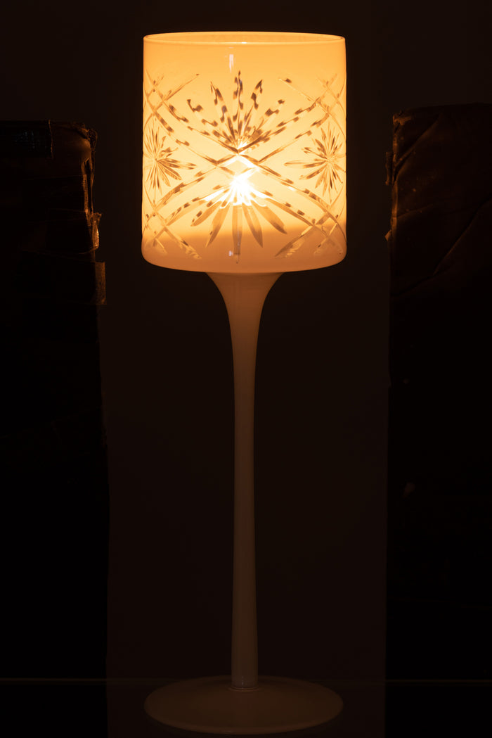 J-line - Theelichthouder Op Voet Santorini Glas Wit Large - 9x9x30cm