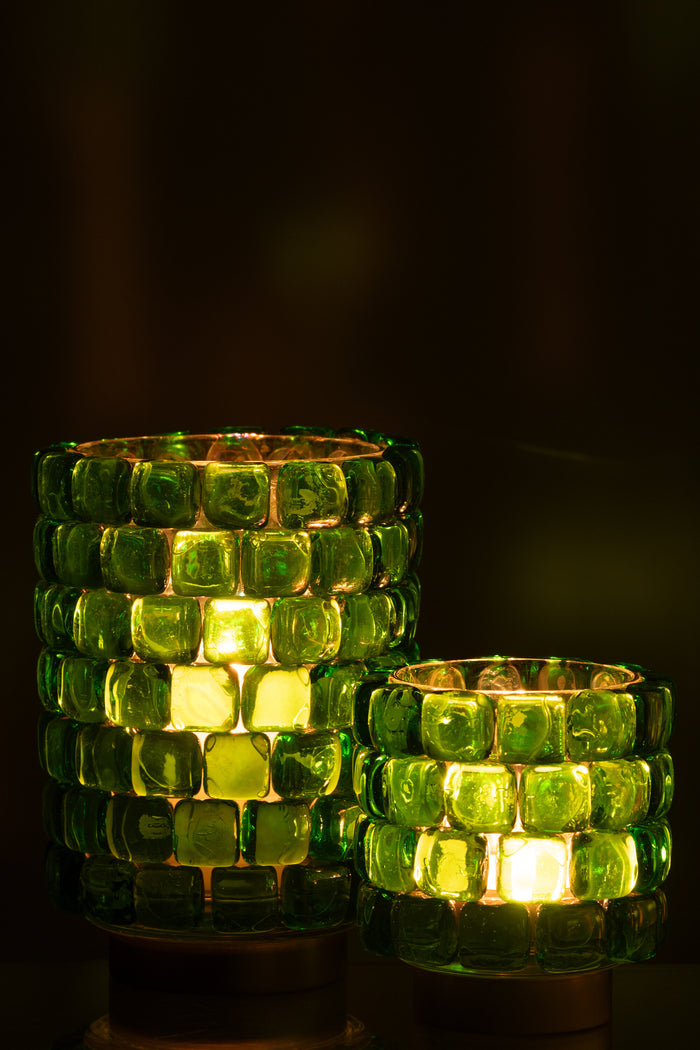 J-line - Theelicht Vierkant Mozaiek Glas Groen Large - 14.5x14.5x20cm