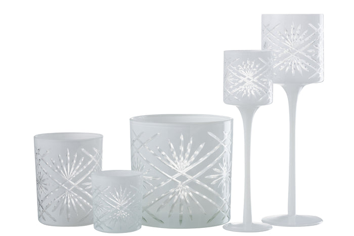 J-line - Theelichthouder Op Voet Santorini Glas Wit Large - 9x9x30cm