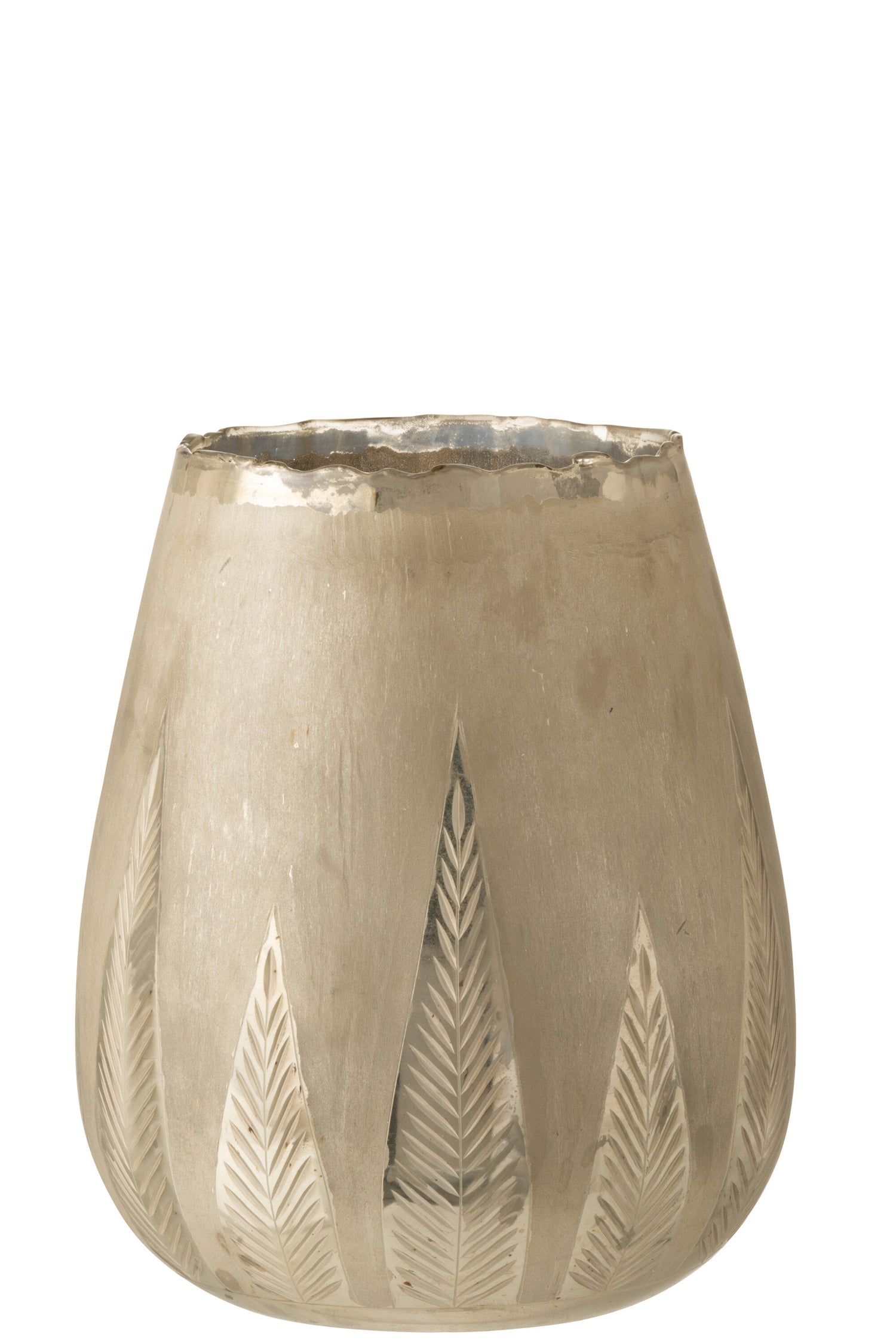 J-line - Theelichthouder Blad Rond Glas Zilver Large - 25x25x31cm