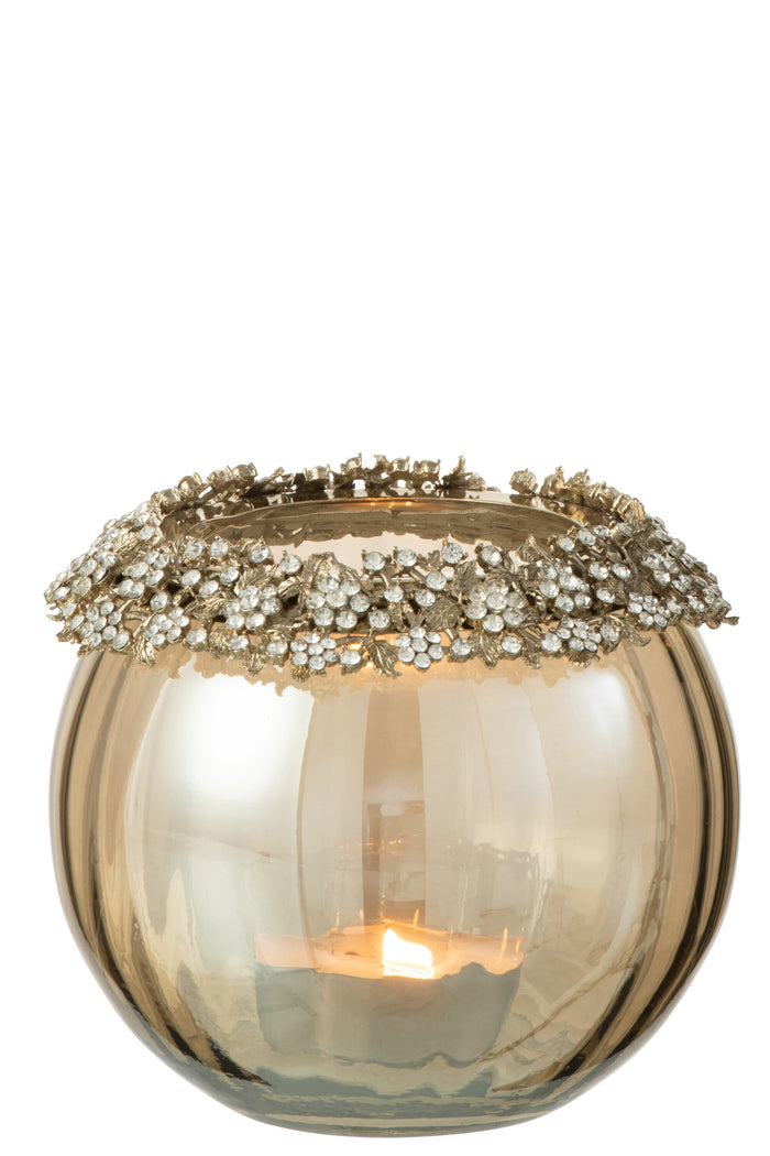 J-line - Theelichthouder Volve Metaal Goud|brons Large - 14x10x14cm