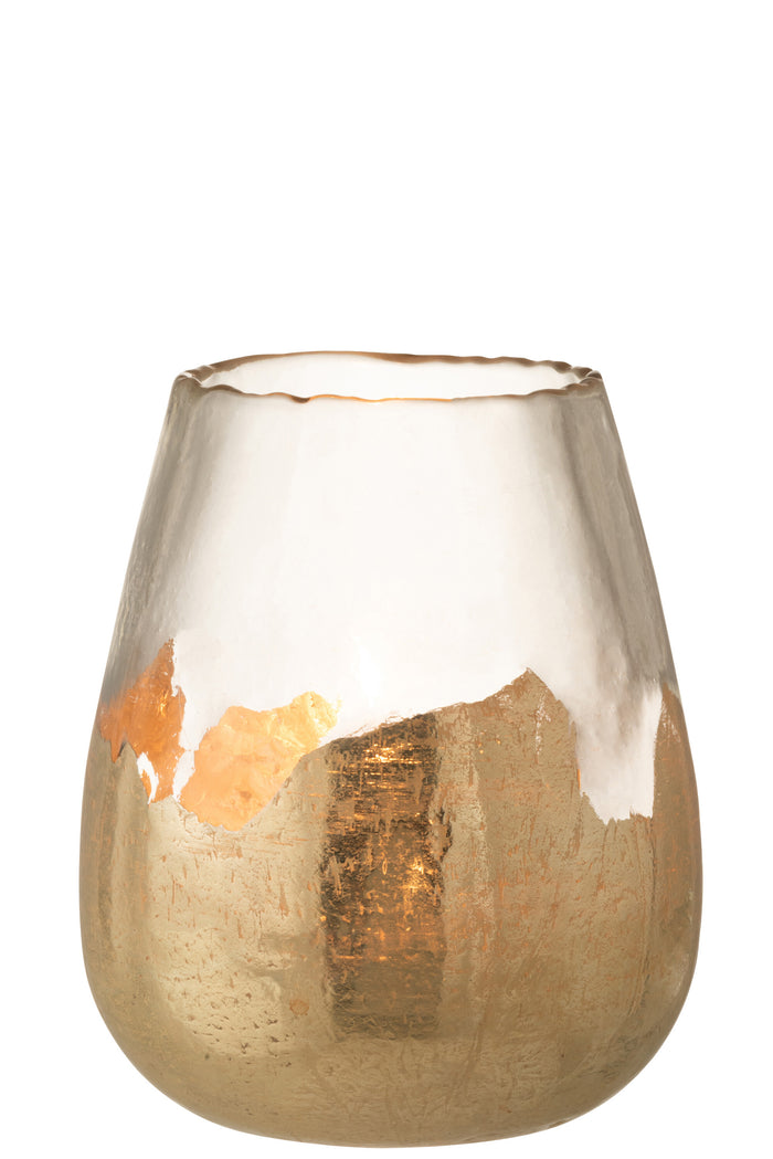 J-line - Theelichthouder Zoe Rond Glas Goud Large - 26x26x31cm